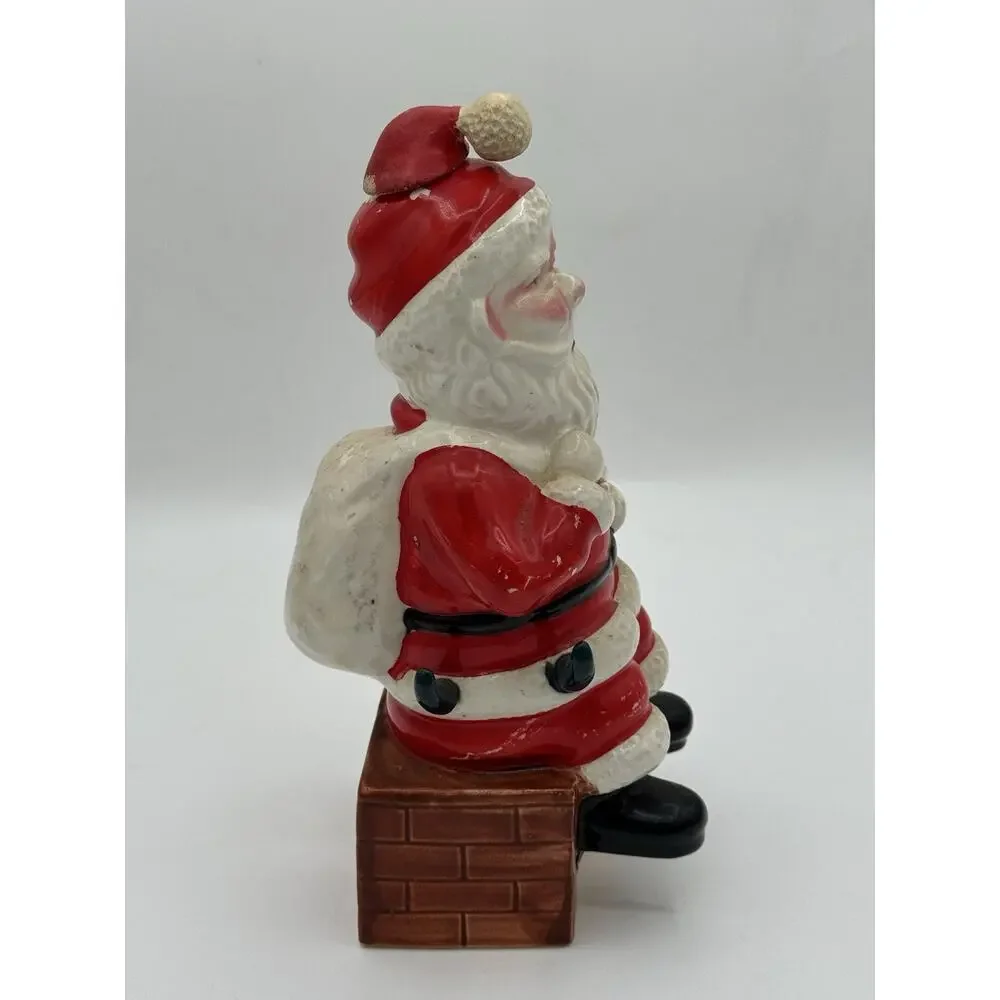 Vintage Japan Ceramic Santa Claus Decanter Xmas Cheers Chimney Cork Stopper